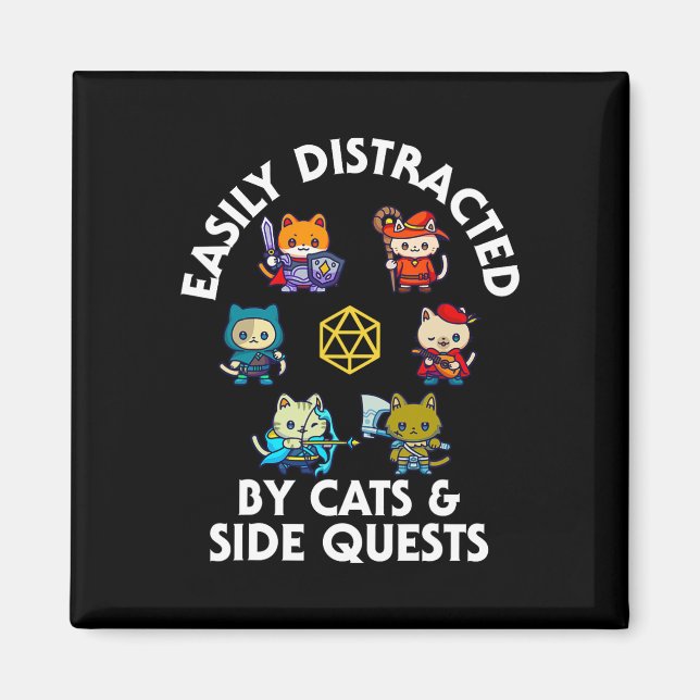 Rpg Gamer Cats Side Quest Funny Nerd Adhd Cat Men  Magnet (Front)