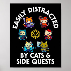 Rpg Gamer Cats Side Quest Funny Nerd Adhd Cat Men Poster