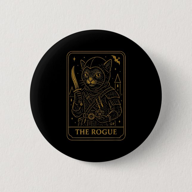 Rpg Gamer Rogue D20 Dice Nerdy Geek Cat Men Women  Button (Front)