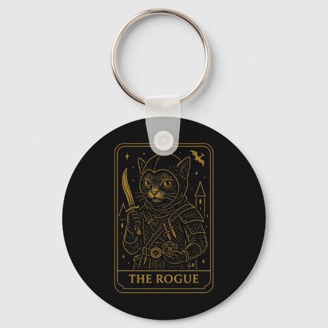 Rpg Gamer Rogue D20 Dice Nerdy Geek Cat Men Women  Keychain (Front)
