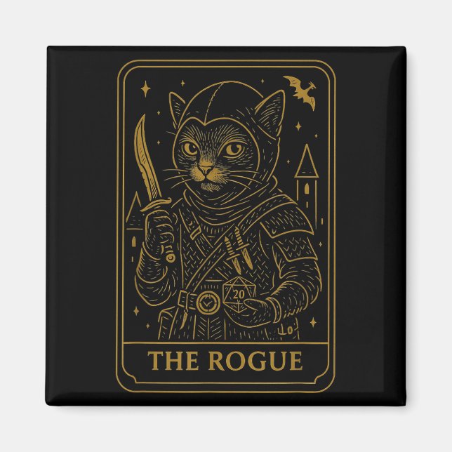 Rpg Gamer Rogue D20 Dice Nerdy Geek Cat Men Women  Magnet (Front)