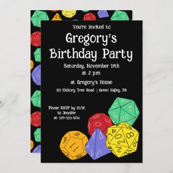 RPG Gaming Dice, Board, Fantasy Games Themed Party Invitation | Zazzle