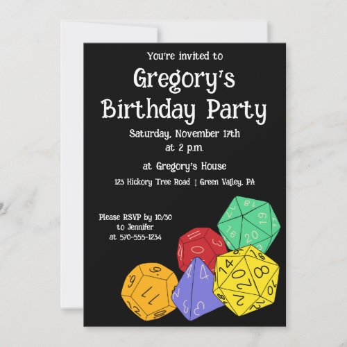 RPG Gaming Dice Board Fantasy Games Themed Party Invitation