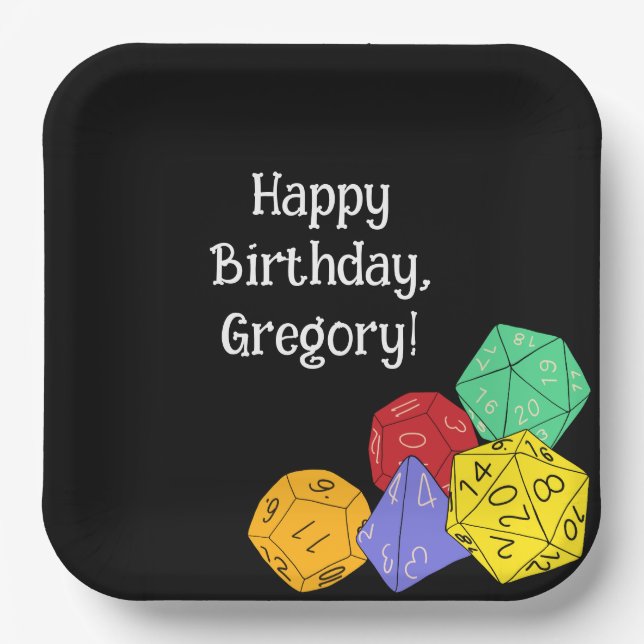 RPG Gaming Dice, Board, Fantasy Games Themed Party Paper Plates (Front)