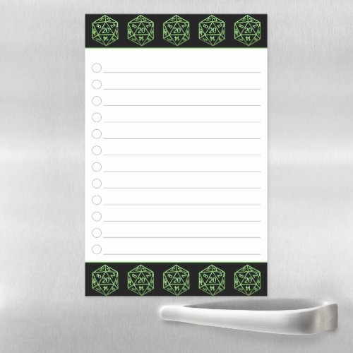 RPG Green Pattern  Fantasy Gamer Dice Checklist Magnetic Dry Erase Sheet