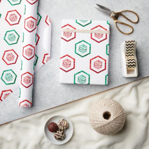 RPG Holiday Pattern  Red and Green Christmas Dice Wrapping Paper