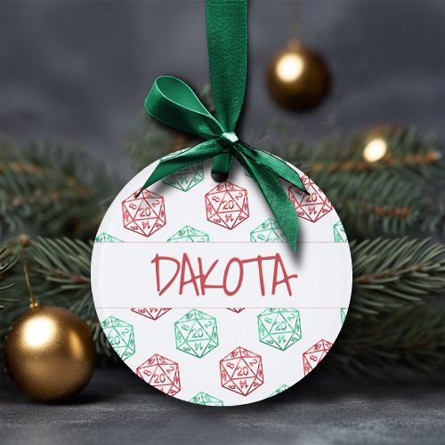 RPG Holiday Pattern  Red and Green Dice Monogram Ornament