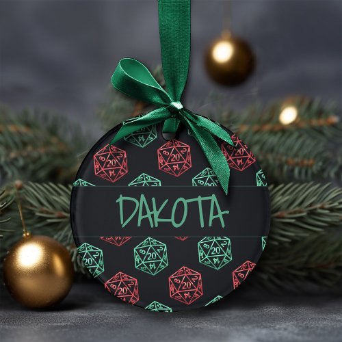 RPG Holiday Pattern  Red and Green Dice Monogram Ornament