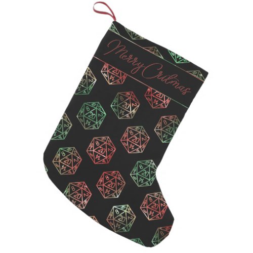 RPG Holiday Pattern  Red and Green Dice Monogram Small Christmas Stocking