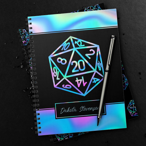 RPG Holo Crit | Retro Tabletop Gamer Character Notebook