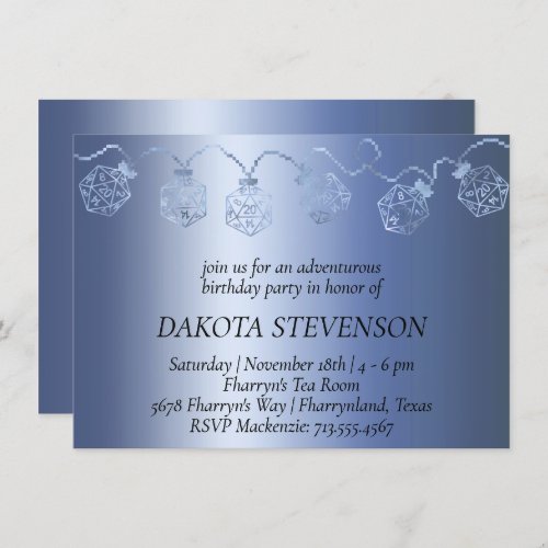 RPG Lights  Blue Luxury Sheen Dice Birthday Invitation