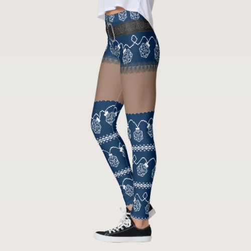 RPG Lights Blue  Retro Ugly Sweater Dark Skin Leggings