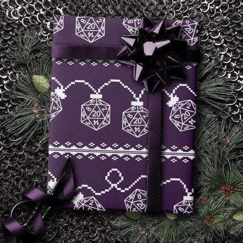 RPG Lights Eggplant  Retro Tabletop Gamer Dice Wrapping Paper