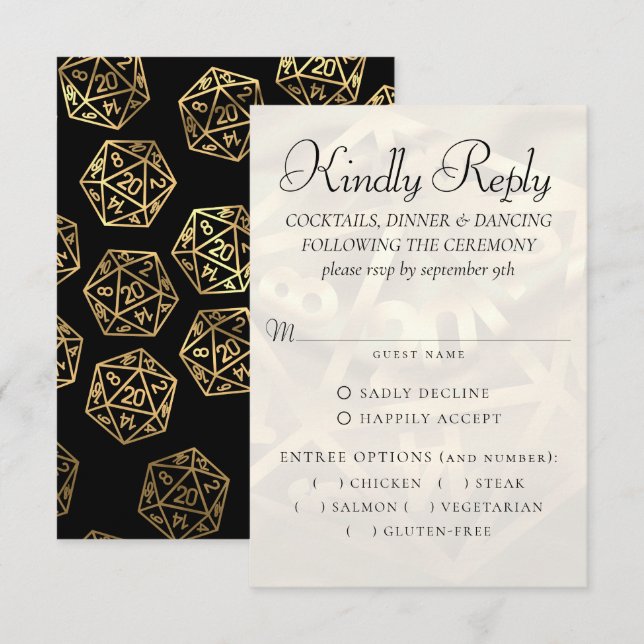 RPG Lights | Gold Fantasy Tabletop Gamer Entree RSVP Card (Front/Back)