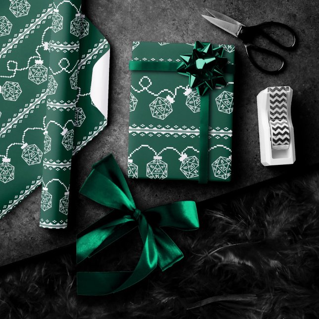 RPG Lights Green | Fantasy Tabletop Gamer Dice Wrapping Paper (Creator Uploaded)