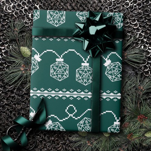 RPG Lights Green  Retro Tabletop PnP Gamer Dice Wrapping Paper