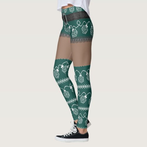 RPG Lights Green  Retro Ugly Sweater Dark Skin Leggings