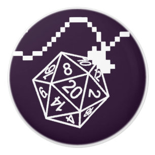 RPG Lights Purple   Fantasy Tabletop Gamer Dice Ceramic Knob
