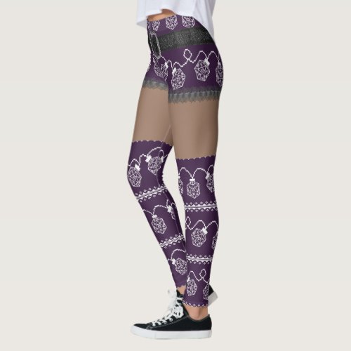 RPG Lights Purple  Retro Ugly Sweater Dark Skin Leggings