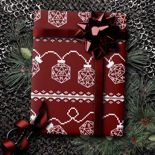 RPG Lights Red  Retro Fantasy Roleplayer Dice Wrapping Paper