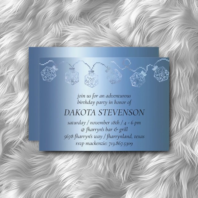 RPG Luxe | Blue Sheen Tabletop Gamer Dice Lights Invitation (Creator Uploaded)