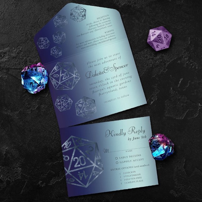 RPG Luxe | Navy Fantasy Tabletop Gamer Dice Entree All In One Invitation (Creator Uploaded)