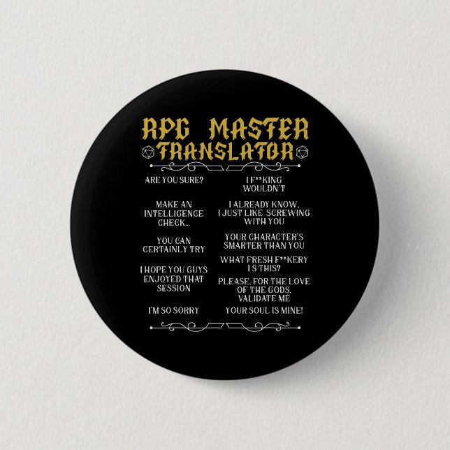Rpg Master Translator D20 Tabletop Games Funny Rpg Button (Front)