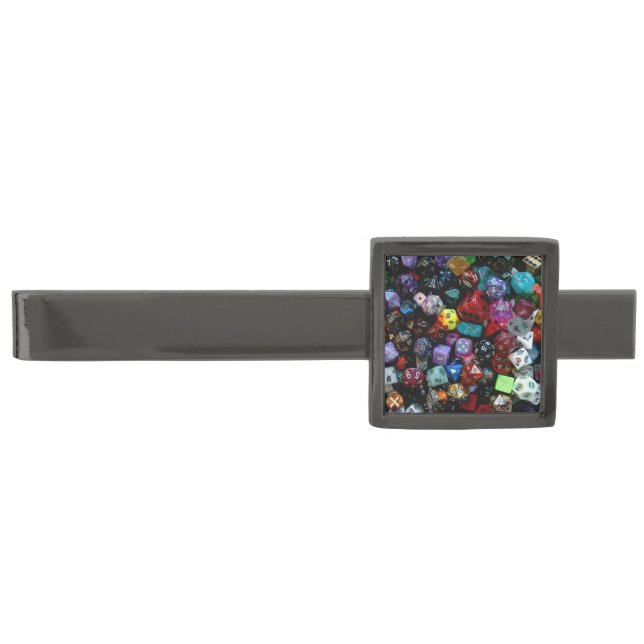 RPG Multi-sided Dice Gunmetal Finish Tie Clip (Front)