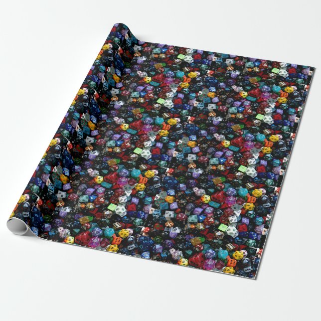 RPG Multi-sided Dice Wrapping Paper (Unrolled)