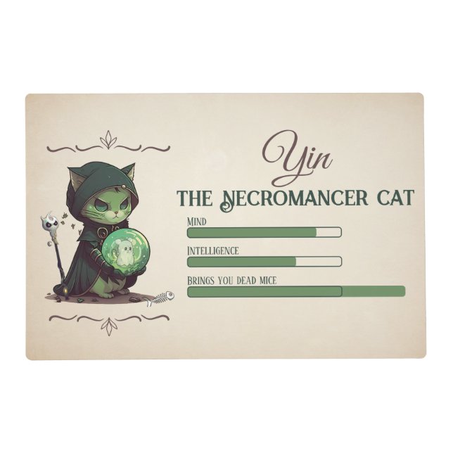 RPG Necromancer Cat pet mat for gamer cat lover (Front)