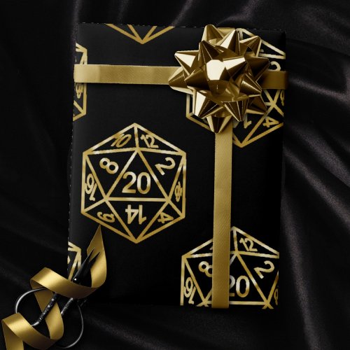 RPG Pattern  Gold Fantasy Tabletop Gamer Dice Wrapping Paper