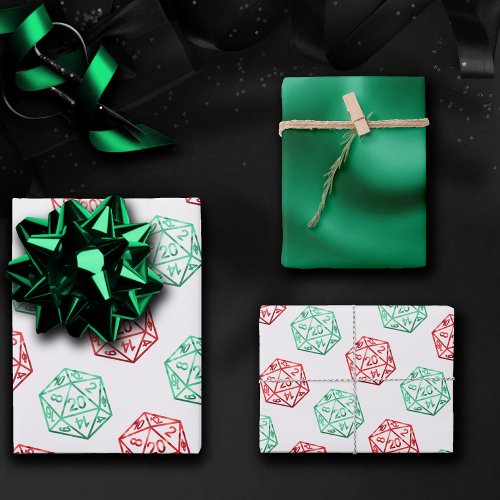 RPG Pattern  Holiday Red and Green Christmas Dice Wrapping Paper Sheets