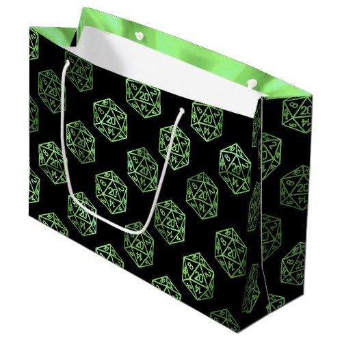 RPG Pattern  Neon Green Tabletop PnP Gamer Dice Large Gift Bag