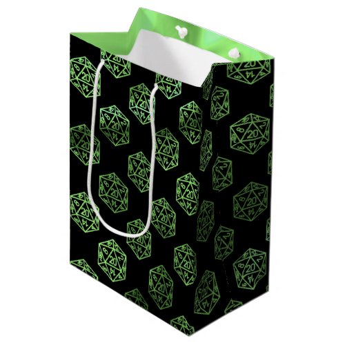 RPG Pattern  Neon Green Tabletop PnP Gamer Dice Medium Gift Bag