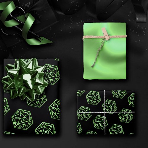 RPG Pattern  Neon Green Tabletop PnP Gamer Dice Wrapping Paper Sheets