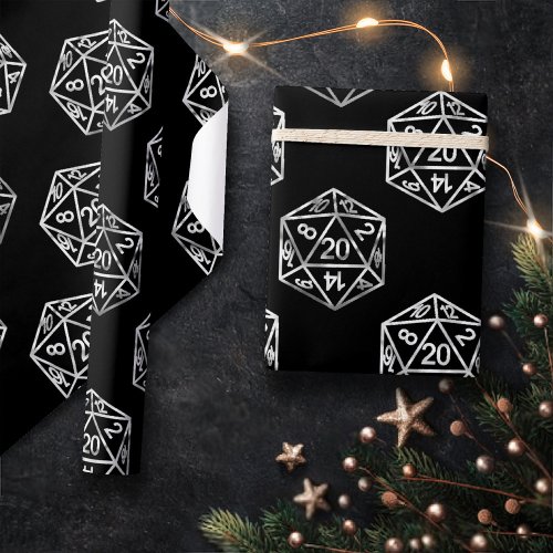 RPG Pattern  Silver PNP Tabletop Role Player Dice Wrapping Paper