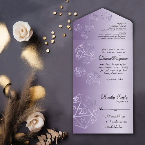 RPG Purple Dice  Lavender Roleplayer Wedding All In One Invitation
