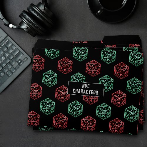 RPG Red and Green 20_Sided Tabletop Gamer Dice File Folder