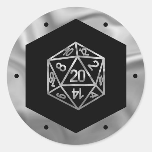 RPG Silver Dice  Fantasy Tabletop PnP Role Player Classic Round Sticker