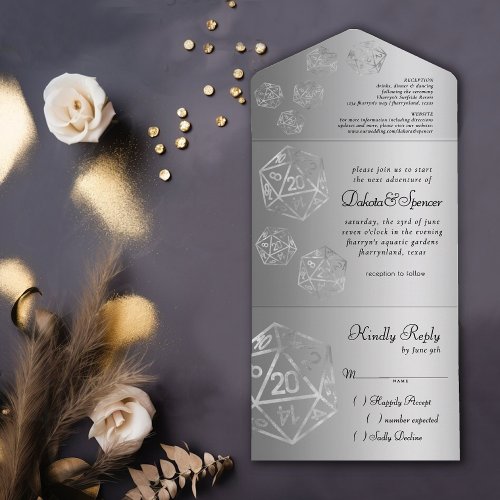 RPG Silver Dice  PnP Tabletop Gamer Wedding All In One Invitation