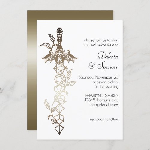 RPG Sword Dice  Luxury Sheen Gold Gamer Wedding Invitation