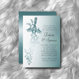 RPG Sword Luxe Teal Sheen Fantasy Tabletop Gamer Invitation