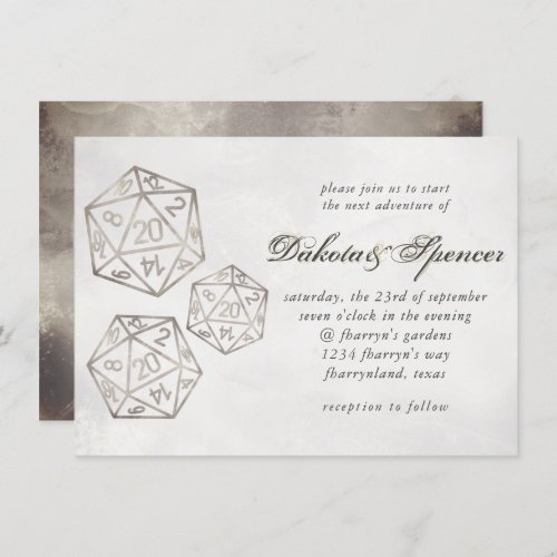 RPG Taupe Dice  20_Sided Tabletop Gamer Wedding Invitation