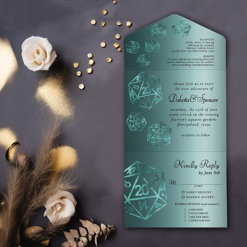 RPG Teal Dice  Luxury Sheen Tabletop Gamer Meal All In One Invitation