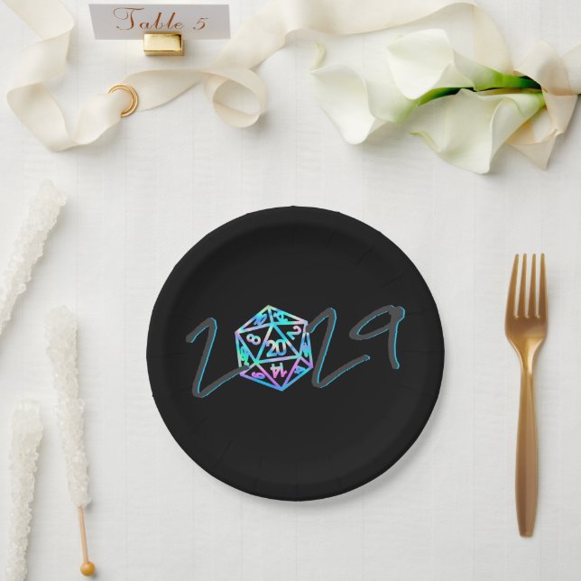 RPG Year | Holo Fantasy Tabletop Retro Gamer Dice Paper Plates (Wedding)