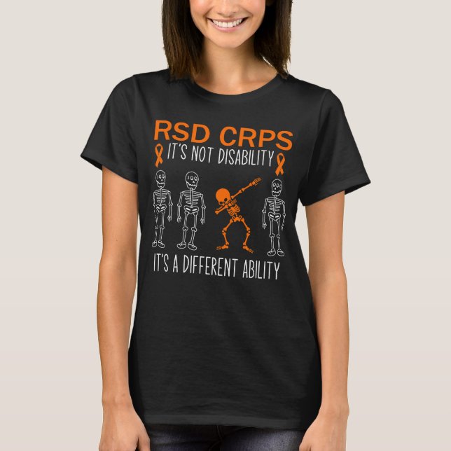 RSD CRPS Awareness Dabbing Ability Orange Ribbon T-Shirt (Front)