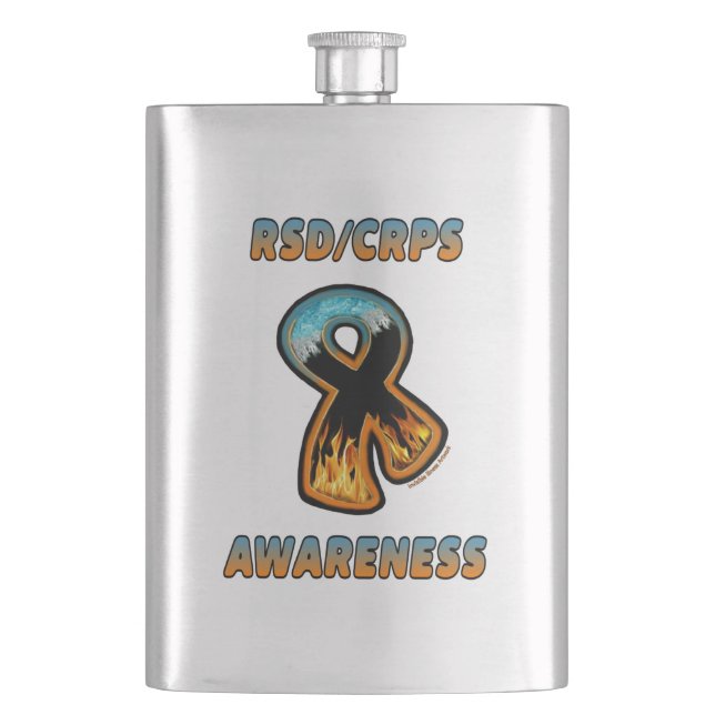RSD/CRPS AWARENESS fire & ice ribbon Flask (Front)