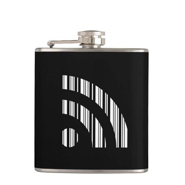 RSS FEED BAR CODE Logo Barcode Pattern Design Hip Flask (Front)