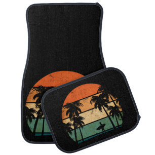 RSurfer On The Beach w/ Palm Trees- Retro Colors Car Floor Mat