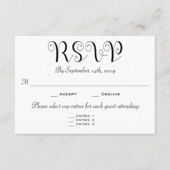 Rsvp 3 Entree Choices Reception Card Invitation by HeartSongNotes at Zazzle